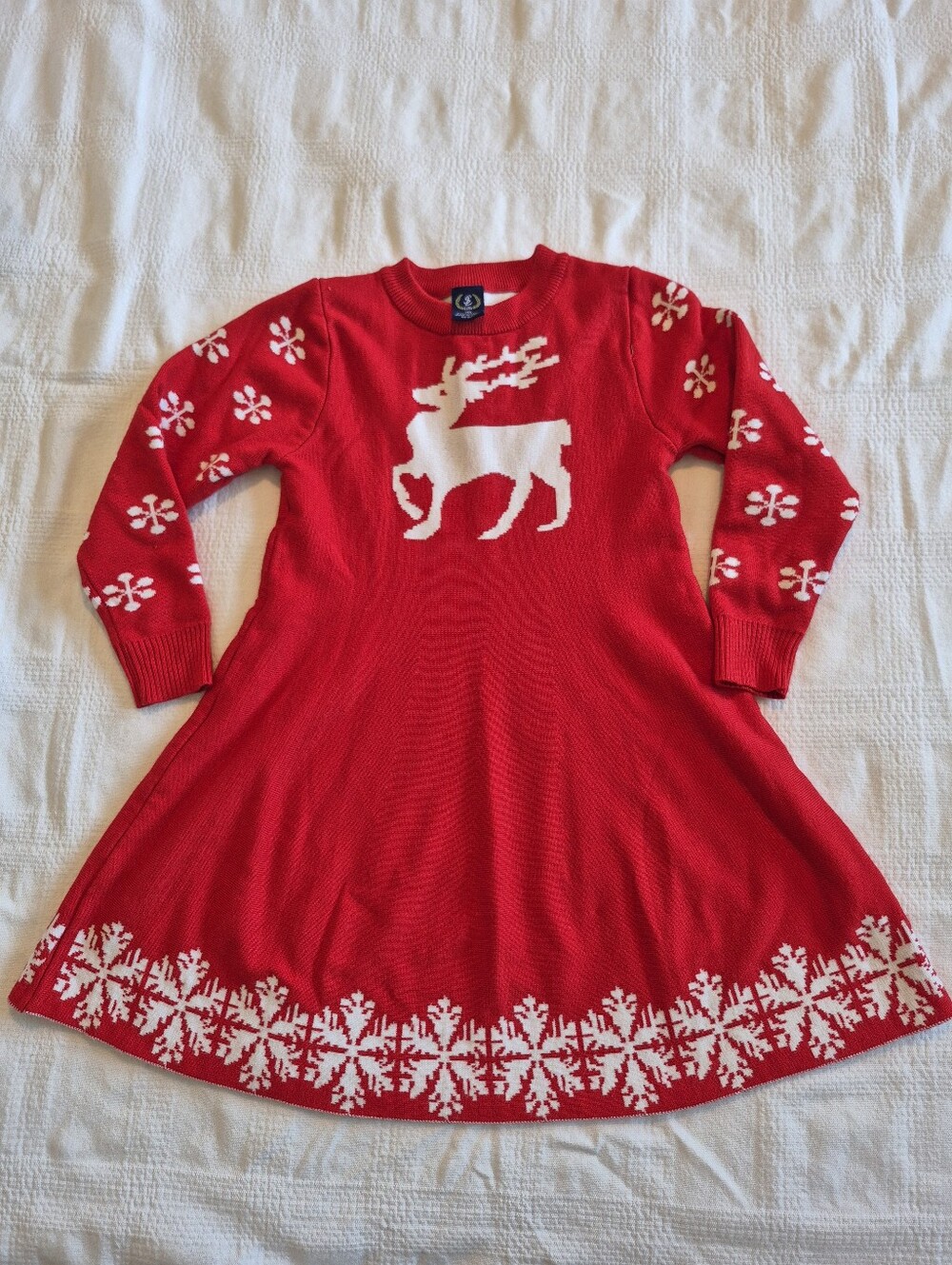 Lisa girls size 130 or 7/8 knit red and white holiday dress EUC